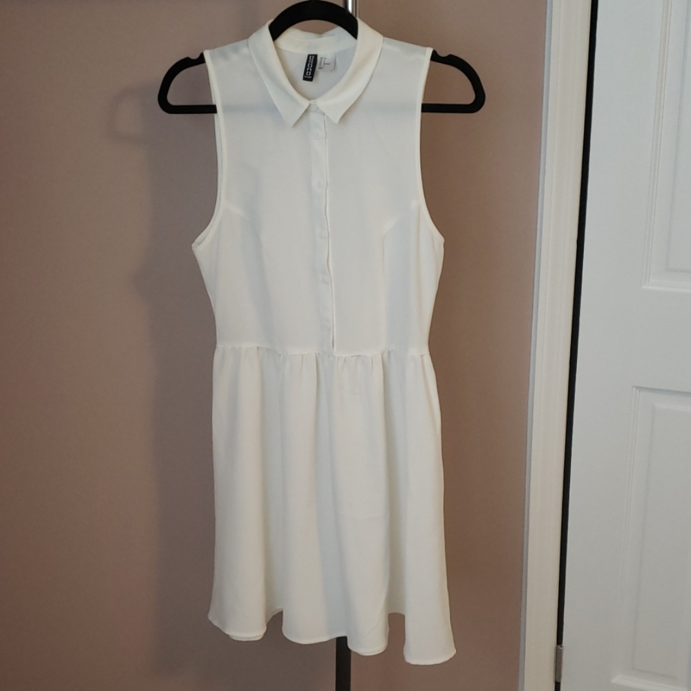 White Collar Button Dress